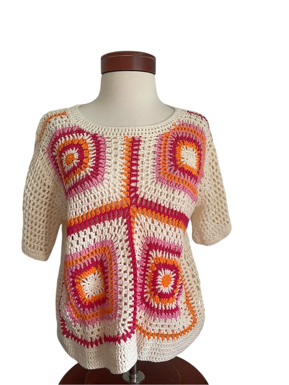 Jodifl Crochet Sweater Boutique Granny Square Knit Top Size L